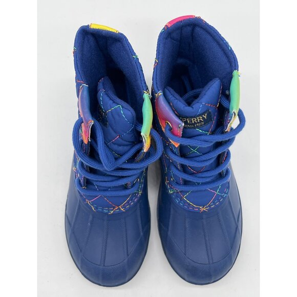 Sperry Quilted Rainbow Waterproof Duck Boots Kids Blue Gradient Lace Up - Picture 5 of 9